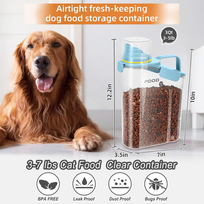 3-5Lbs Small Cat and Dog Food Storage Container BPA Free, Airtight Pet Food Storage Containers with Large Pour Spout/1 Measuring Cup/ 3 Safety Locks and Double-Layer Silicone Strip（Beige 1Pack）