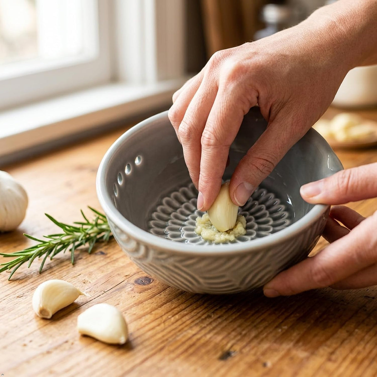 Ceramic Ginger Grater Bowl with Herb Stripper- Efficient Kitchen Tool