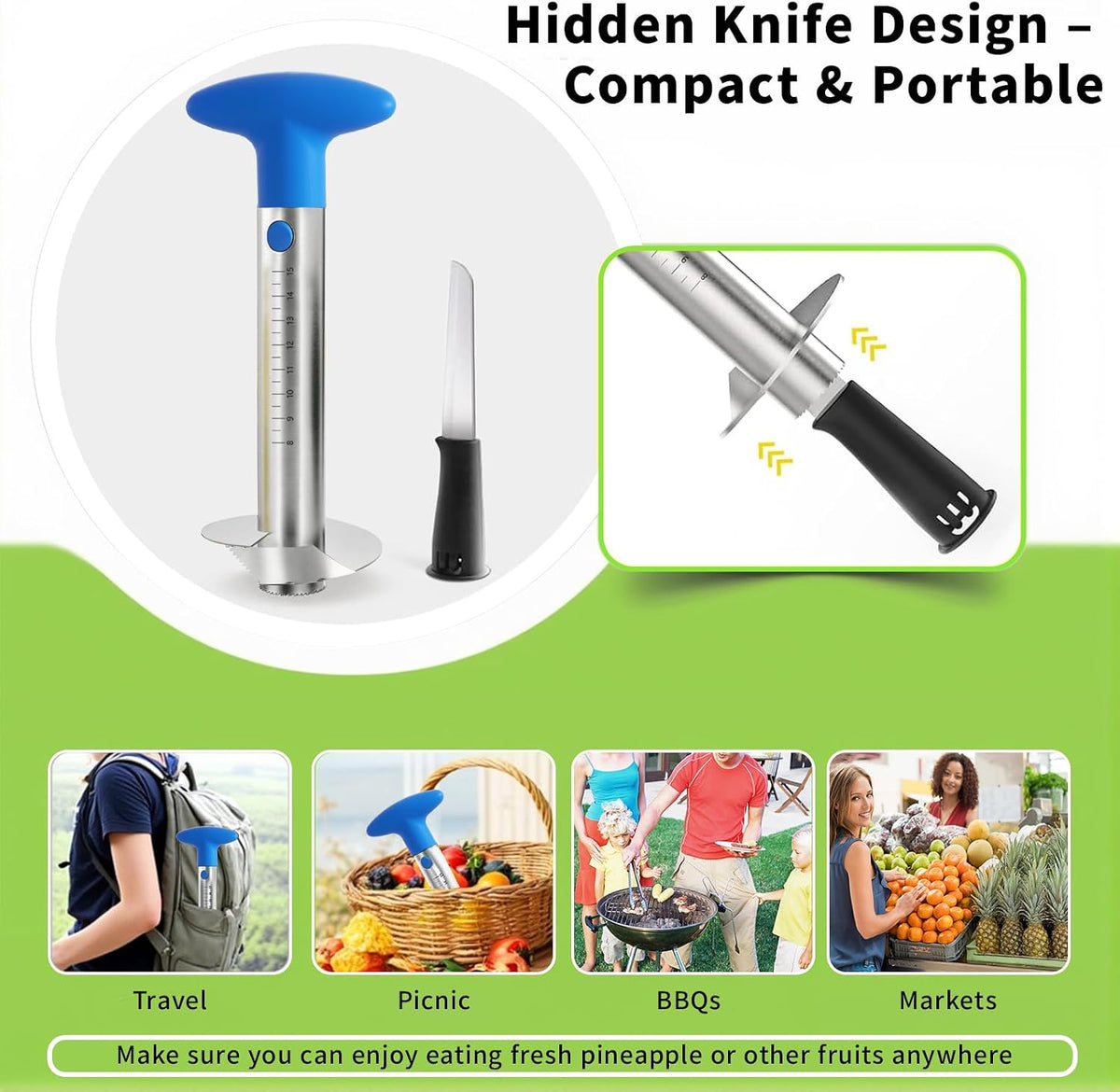 YYP Pineapple Corer and Slicer with Measurement Marks – Stainless Steel Pineapple Cutter for Perfect Pineapple Rings & Effortless Cutting (Black)