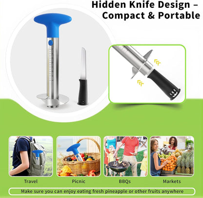 YYP Pineapple Corer and Slicer with Measurement Marks – Stainless Steel Pineapple Cutter for Perfect Pineapple Rings & Effortless Cutting (Black)