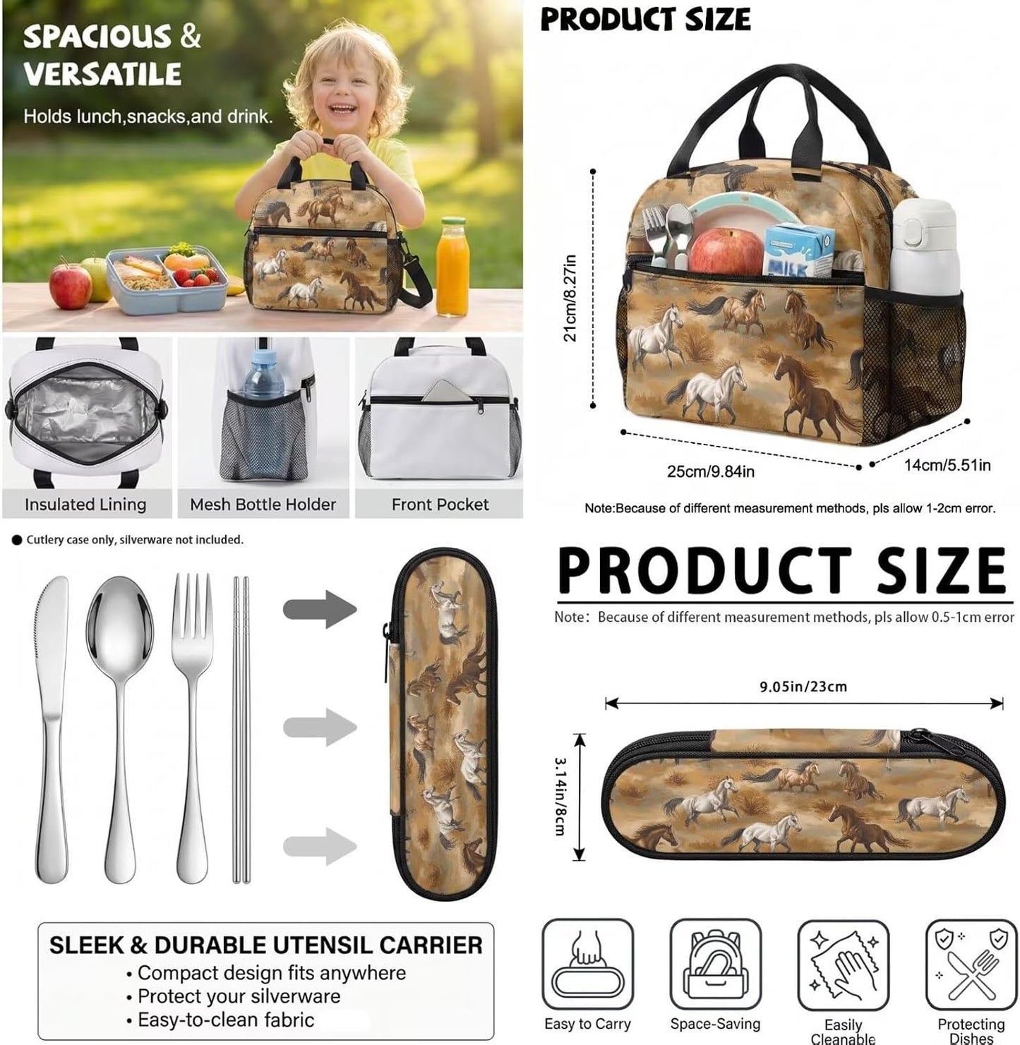 Highland Cow Backpack with Lunch Box Set for Kids Sunflower School Backpack for Girls Boys Back to School Bag Student Travel Backpacks Reusable Utensils Pen Case Water Bottle Bag 5PCS