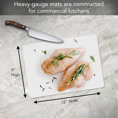Cut N' Funnel Food Service Grade Heavy Gauge Flexible Cutting Board Mats 4 Pack 9” x 12” Made in the USA BPA Free Plastic Dishwasher Safe