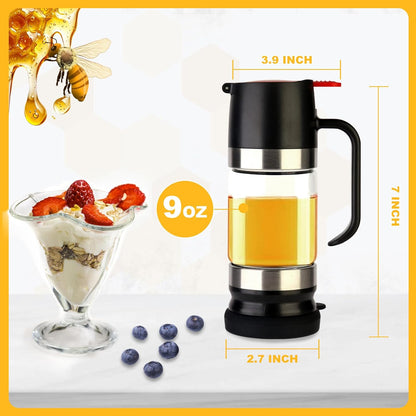 Glass Honey Dispenser No Drip, Maple Syrup Dispenser, 9 OZ