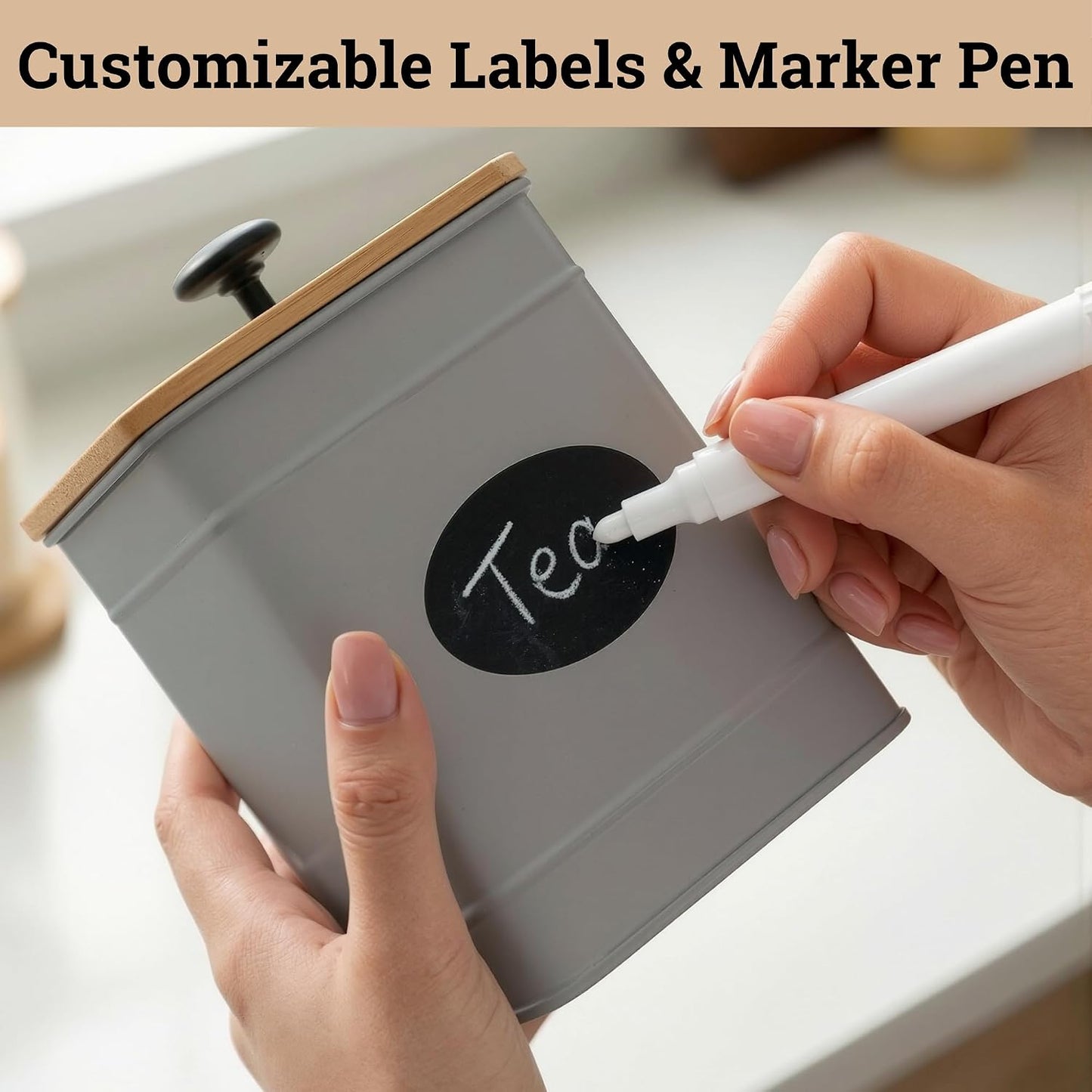 Kitchen Canisters for Countertop Set of 4 with Customizable Chalkboard Labels & Marker Pen - Big Iron Kitchen Canisters with Airtight Lids - Sage Green Canister Set - Flour and Sugar Containers