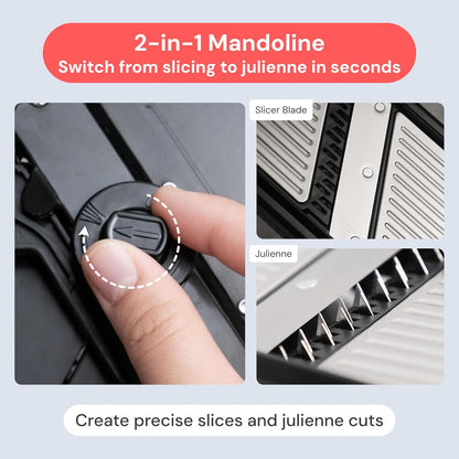 Fullstar 2 in 1 Stainless Steel Mandoline - Adjustable Thickness (1-4mm) - Vegetable Slicer with Julienne Blade for Potatoes, Fruits, Vegetables and Cheese, Food Prep Cutter for Easy Meal Prep