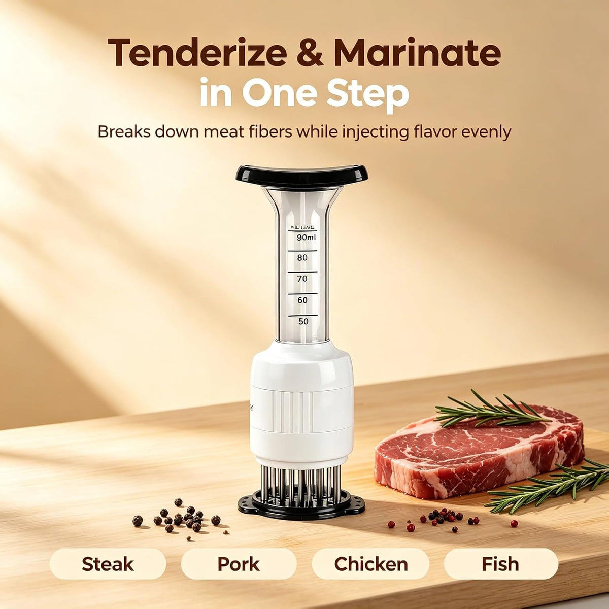 Stainless steel Marinade Meat Injector, Marinade Tenderizer Injector Needle Flavor Syringe Cooking Meat Poultry Turkey Chicken BBQ