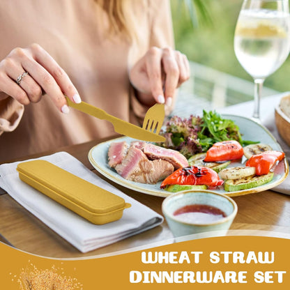 60 Sets Wheat Straw Silverware Set Bulk Wheat Straw Cutlery Lunch Box Accessories Reusable Travel Utensils Set with Case for Operation Christmas Child Items Bulk Kids Adults Camping(Light Color)