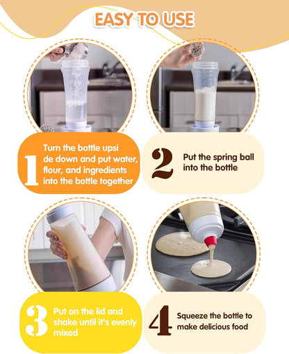 2 Pack Pancake Batter Dispenser, Pancake Batter Dispenser Bottle with 1000ml - Large Capacity No-Mess Batter Mix Dispenser for Pancakes, Waffles, Cupcakes, Crepes - Kitchen Baking Tool