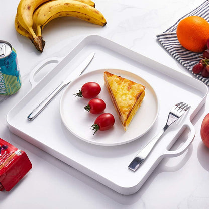 i BKGOO Foodservice Red Plastic Tray with Handle Set of 2 Large Melamine Cube Serving Platters for Parties, Table, Kitchen Size(12.5"x12.5"x1")