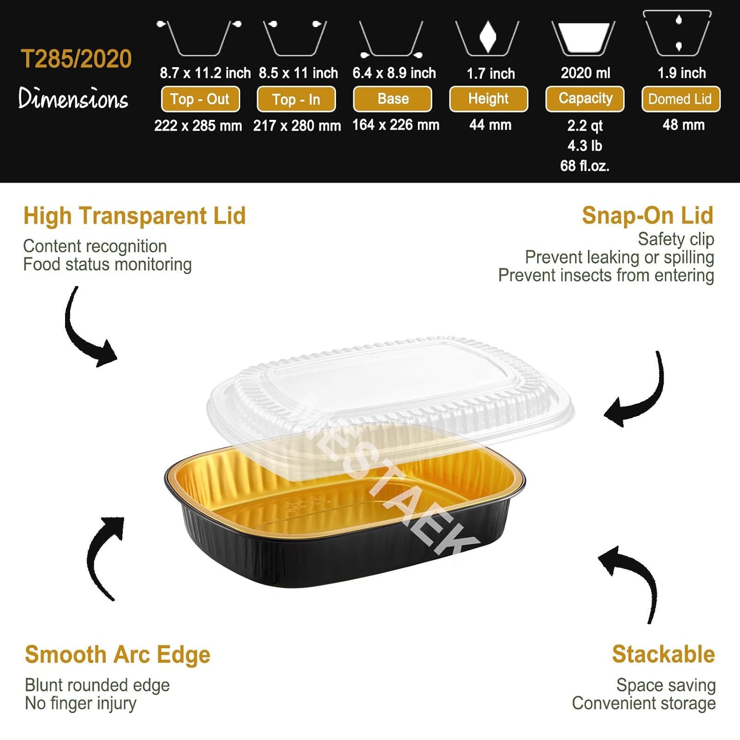 20-Pack 25oz / 7" × 5" Oval Aluminum Foil Pans with Snap-On Lids – Heavy-Duty Reusable Containers for Takeout, Parties, BBQ, Catering (Black)