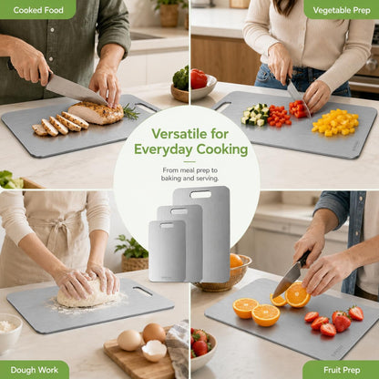 Titanium Cutting Board Set of 3, 100% Double-Sided Titanium Cutting Boards for Kitchen, Dishwasher Safe Non-Toxic Chopping Boards for Meat, Vegetables, Fruits, Raw and Cooked Food Prep (M+L+XL）