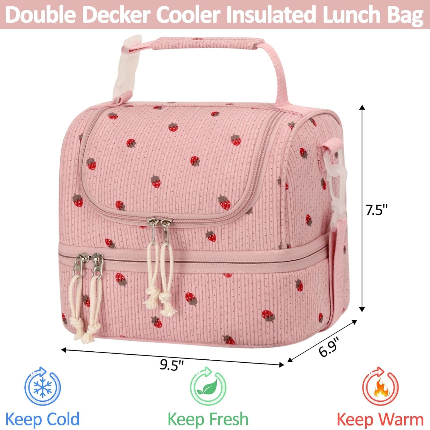Vankor Corduroy Lunch Box Kids Insulated Lunch Bag Double Decker, Cute Leak-Proof Lunch Box for Boys Girls, Portable Cooler Lunch Bag Thermal Lunch Tote for School Picnic Travel, Light Blue