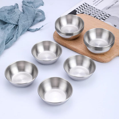 12pcs Sauce Dishes 3.2 Inch Stainless Steel Round Seasoning Dishes Bowls Condiment Cups Sushi Dipping Small Dish Bowl Saucers Mini Appetizer Plates Silver Color