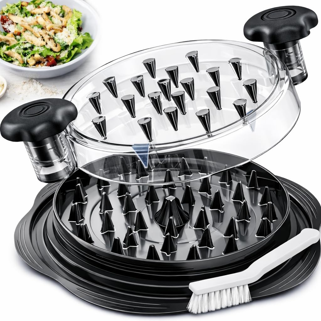Chicken Shredder Tool Large Capacity with Twist Handle, Visible Meat Shredder for Chicken Breast, Pork & Beef, Anti-Slip Base, BPA-Free with Cleaning Brush