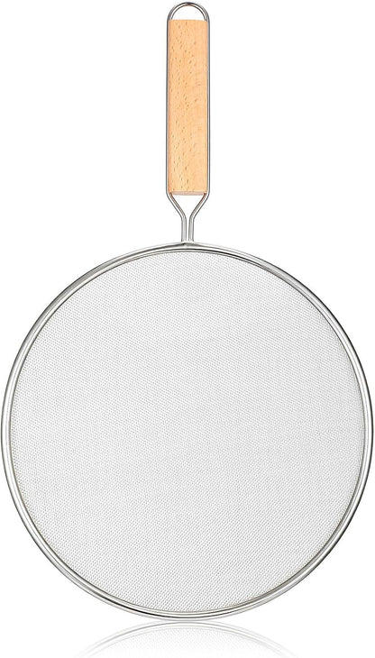 8.3Inch Grease Splatter Screen, Stainless Steel Splatter Screen for Frying Pan with Wood Handle Grease Splatters Guard Hot Oil Splash Protector Cover Oil Splash for Kitchen Cooking Supplies