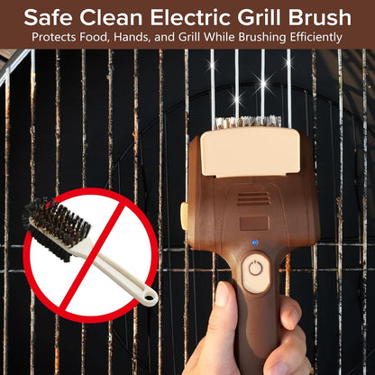 Electric Grill Brush for Outdoor Grill, Cordless Electric BBQ Grill Cleaner, Rechargeable Grill Cleaning Stainless Steel Brush, Grill Scraper, BBQ Accessories Brown