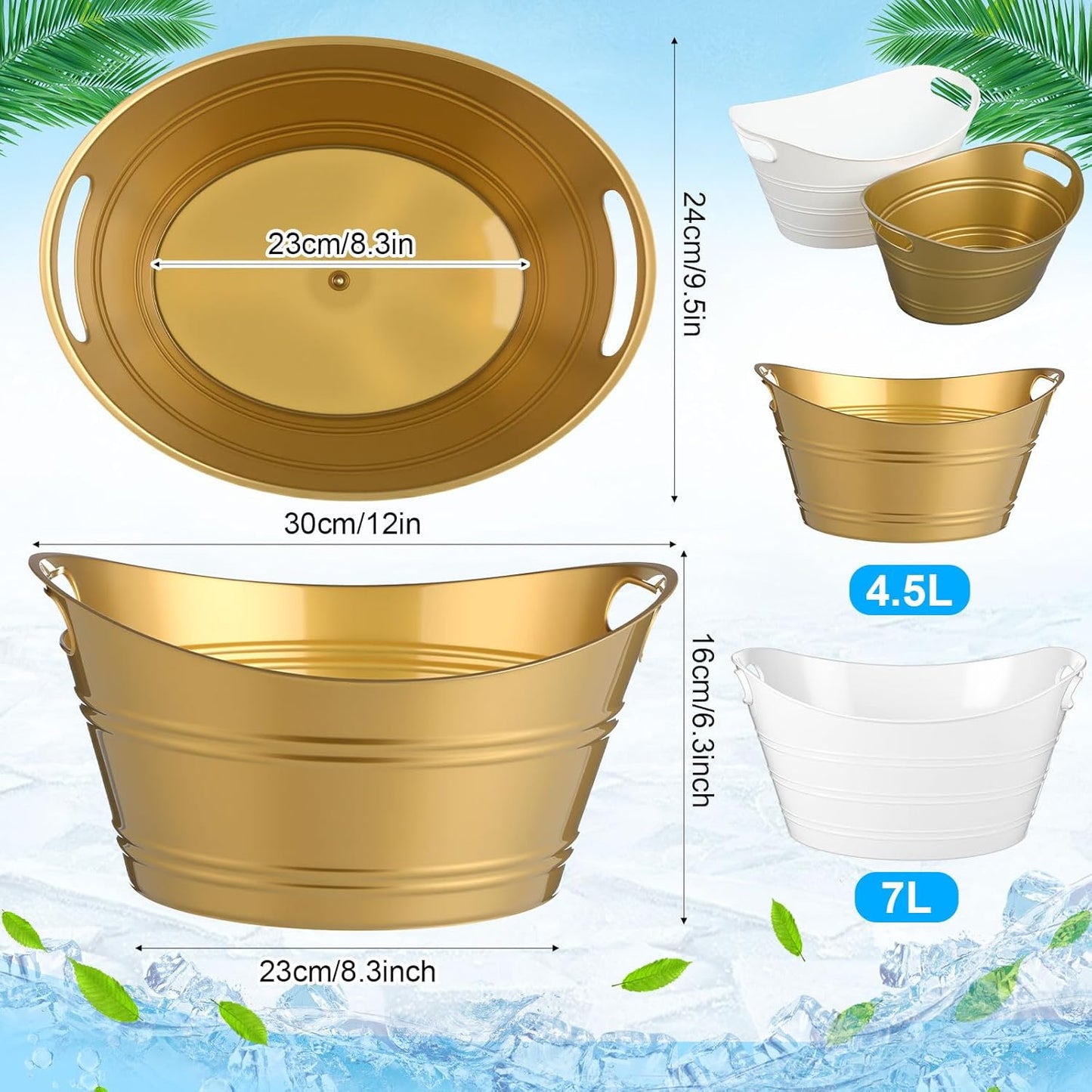 Patelai 6 Pcs Ice Buckets Bulk, Plastic Ice Buckets with Handles, Oval Storage Tub, Large Capacity Drink Tub for Party Bar Wine Beer Champagne Beverage Bottle Cooler(4.5 Liter,Clear)