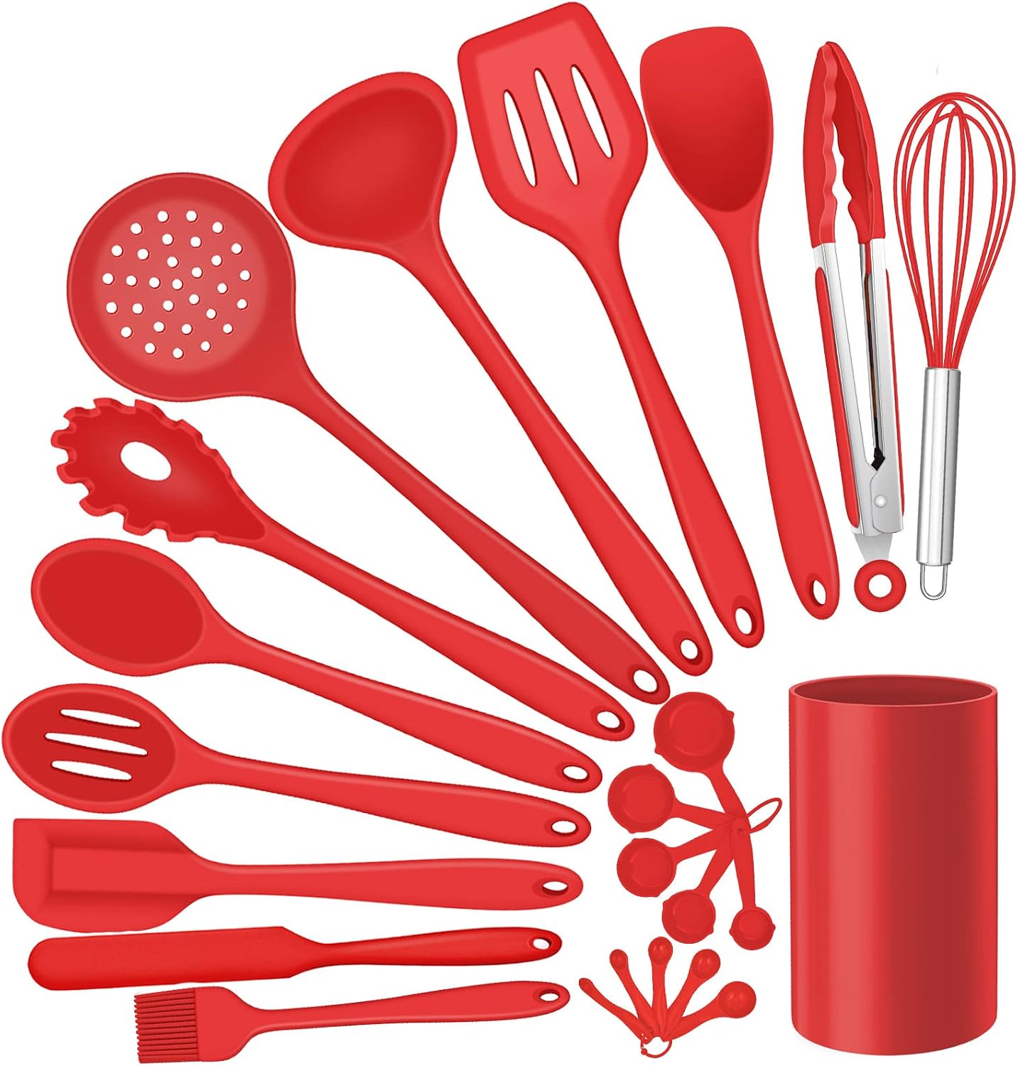 E-far Silicone Cooking Utensils Set, 7-Piece Black Heat Resistant Kitchen Utensils Set, Kitchen Nonstick Tools Spatula Ladle Spoon Pasta Server for Non-stick Cookware, Non-Toxic & Dishwasher safe