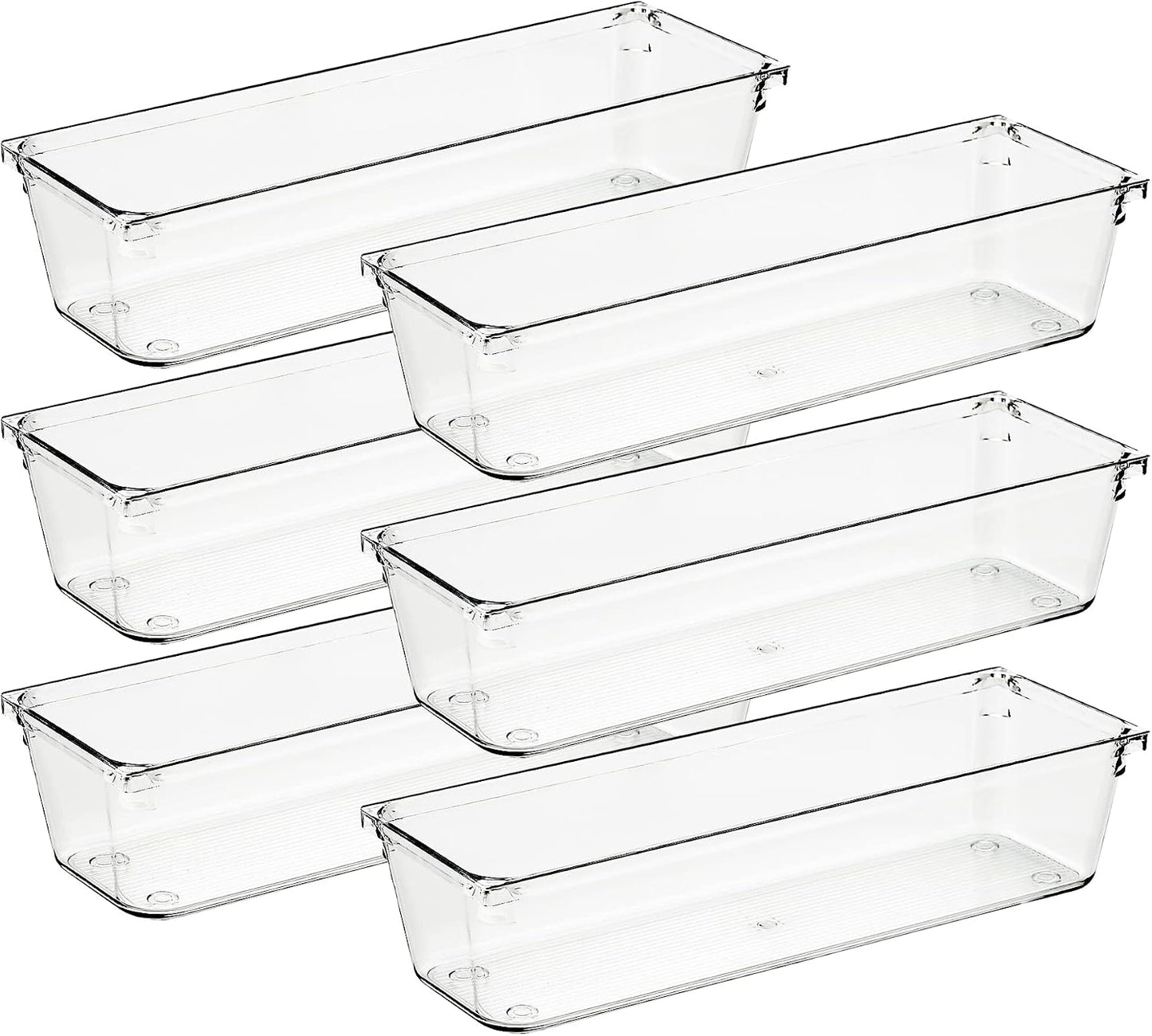 Ravinte 6 Pack Drawer Organizer - 6" X 9" Plastic Storage Bins, Acrylic Organizers with Non-Slip Pads Clear Desk Storage Tray for Makeup, Jewelries, Kitchen Utensils, Bathroom and Office