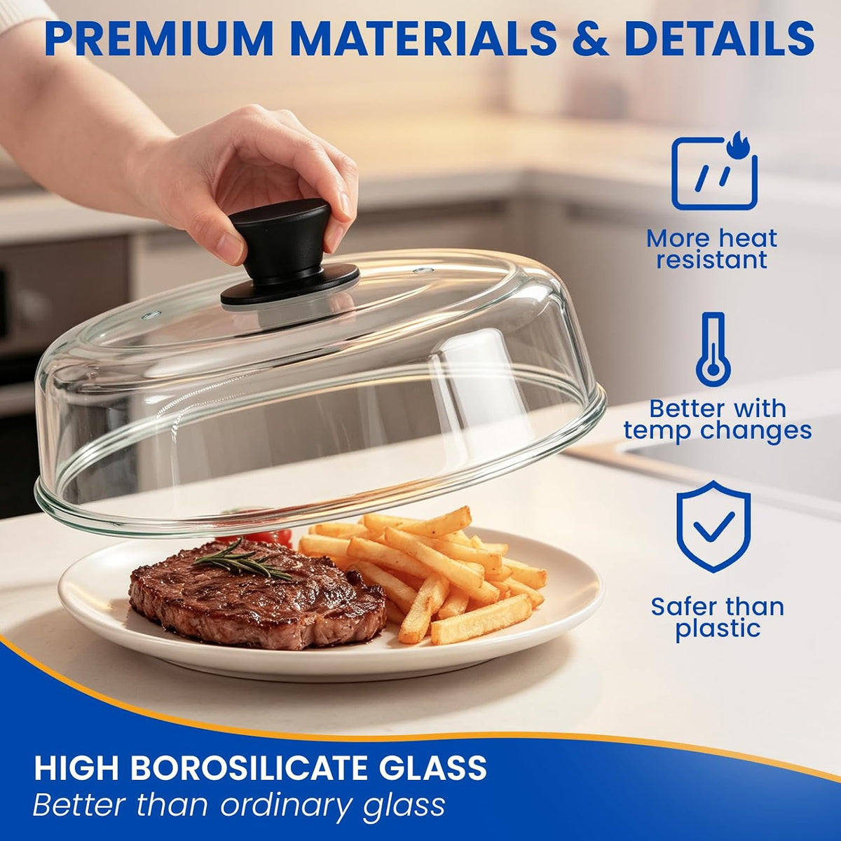10 inch Glass Microwave Splatter Cover for Food, Plate Splatter Guard Lid, Microwave Food Cover with Vent Hole, BPA Free, Food Grade, No Plastic, Easy Grip Silicone Handle Knob, Dishwasher Safe