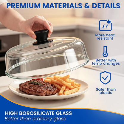 10 inch Glass Microwave Splatter Cover for Food, Plate Splatter Guard Lid, Microwave Food Cover with Vent Hole, BPA Free, Food Grade, No Plastic, Easy Grip Silicone Handle Knob, Dishwasher Safe