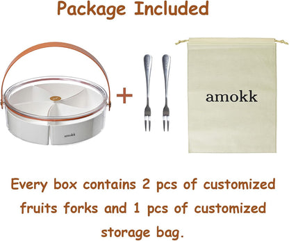 amokk Divided Serving Tray with Lid and Handle Snackle Box Charcuterie Container Portable Snack Platters for Candy, Fruits, Nuts, Snacks, for Parties, Entertaining, Picnic (Transparent)