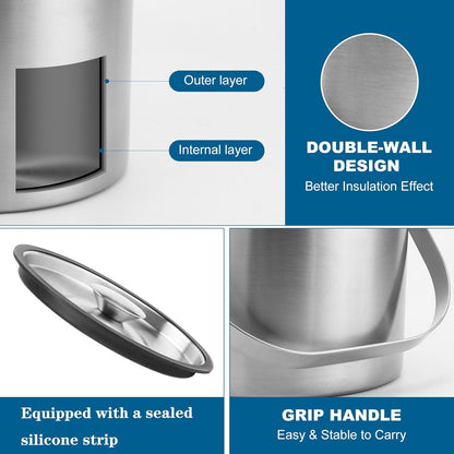 4L Stainless Steel Ice Bucket With Lid, Insulated Double-Wall Ice Buckets with Scoop & Tongs for Parties, Portable Ice Container for Chilled Champagne Wine Drink, Ideal for Home/Activities/Bar Freezer