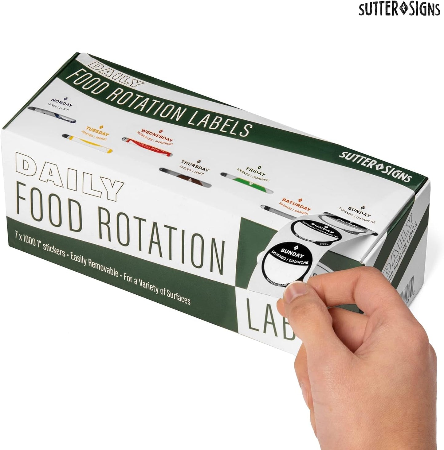 Date Stickers for Food - Day of the Week Day Dots Removable Food Labels, 1" Date Dot Stickers for Food Containers, 7000 Labels with Dispenser Box