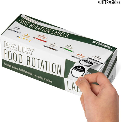 Date Stickers for Food - Day of the Week Day Dots Removable Food Labels, 1" Date Dot Stickers for Food Containers, 7000 Labels with Dispenser Box