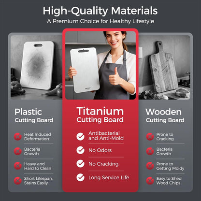 Titanium Cutting Board Set of 3, 100% Pure Titanium Cutting Boards for Kitchen, Non-Toxic, Double-Sided Chopping Boards for Raw & Cooked Food, Handles Included, Dishwasher Safe(S+M+L)