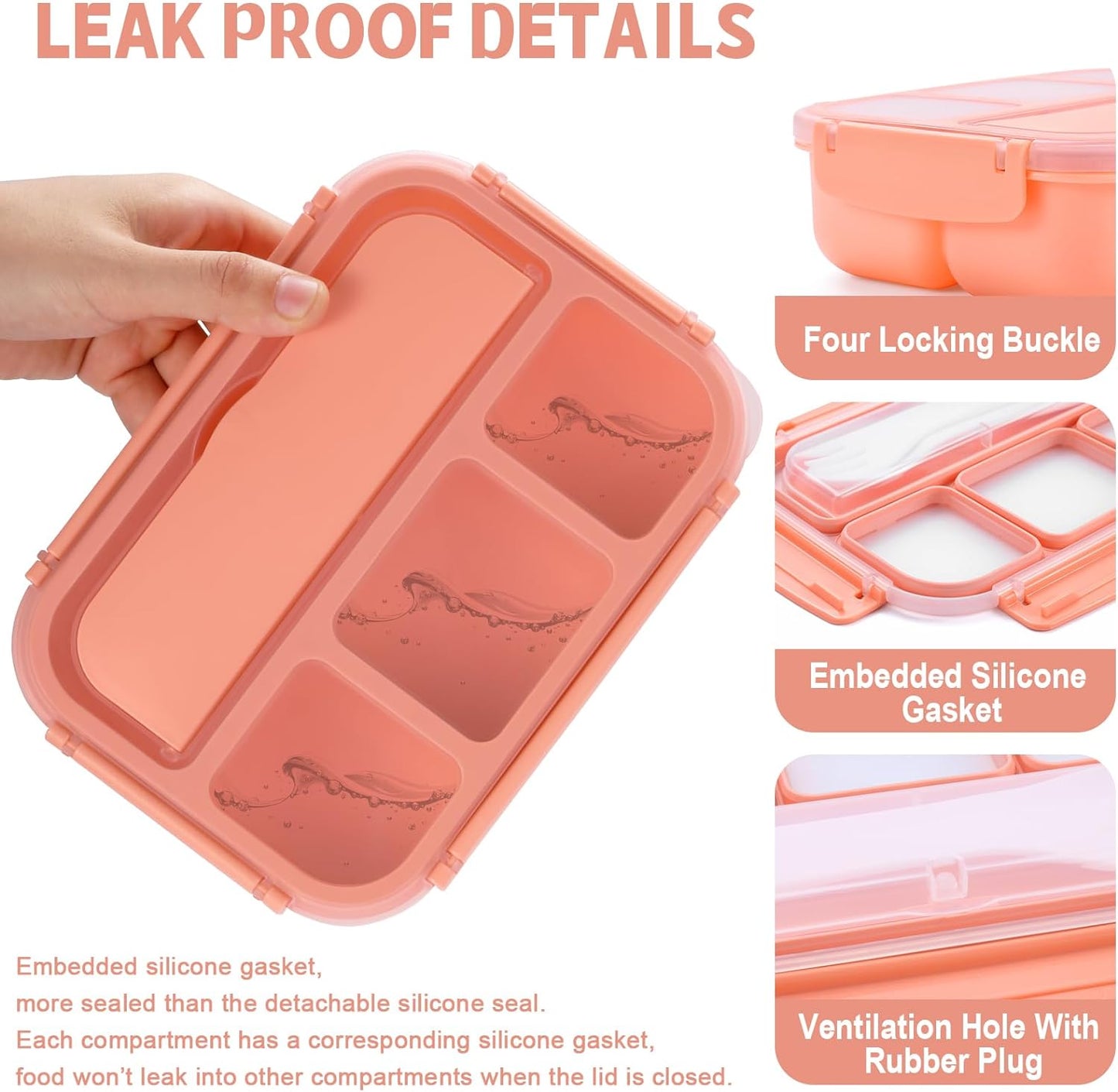 Bento Box Adult Lunch Box, Lunch Containers for Kids Girls Boys with 4 Compartments, Lunchable Food Container with Utensils, Sauce Jar, Muffin Liners, 40 Oz/5 Cup, Microwave Safe, Lavender