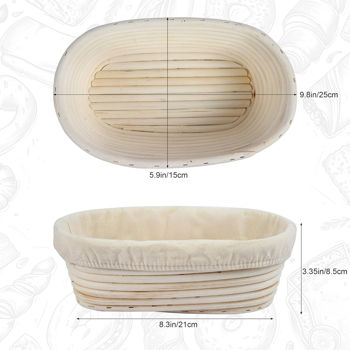 Banneton Bread Proofing Basket, 10 inch Oval Banneton Basket,Sourdough Proofing Basket,Bread Bowl Handmade Rattan Baskets and Liners for Professional & Home Sourdough Bread Baking