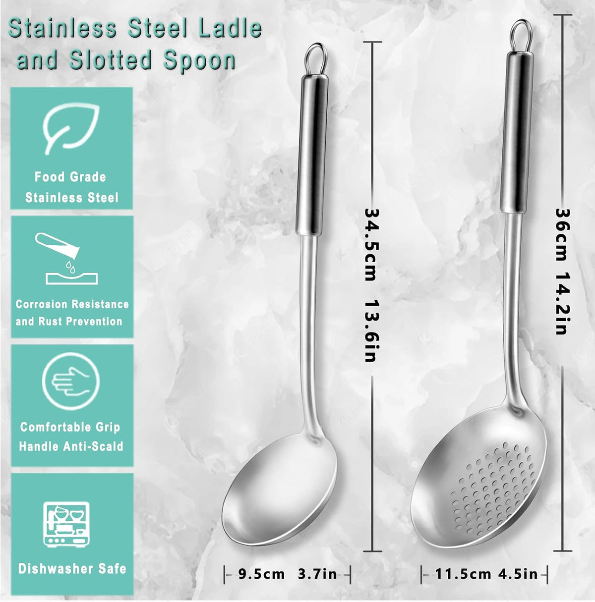 Pleafind 𝟑𝟑% 𝐎𝐅𝐅 Cooking Utensils Set - 4 Pcs Stainless Steel Kitchen Utensils Set with Solid Turner, Slotted Turner, Serving Ladle, Slotted Spoon, Wok Utensils Set with Heat Resistant Handle