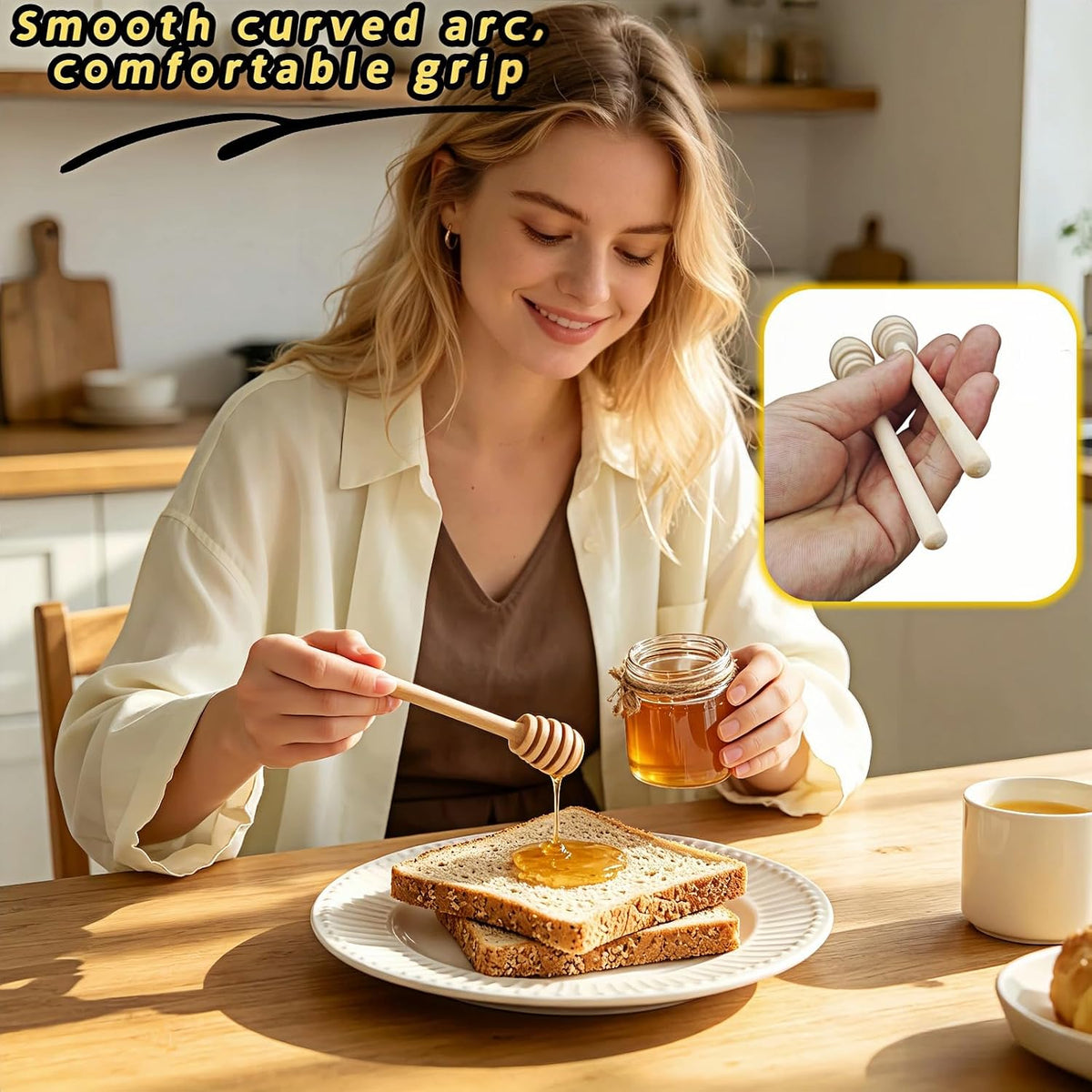 Natural Wood Honey Dippers - 25 Pcs 3" Mini Honey Sticks with Deep Grooves for Easy Drip, Stir & Collect Honey, Syrup, Jam - Reusable Eco-Friendly Honey Spoon for Jar, Wedding Party Gift