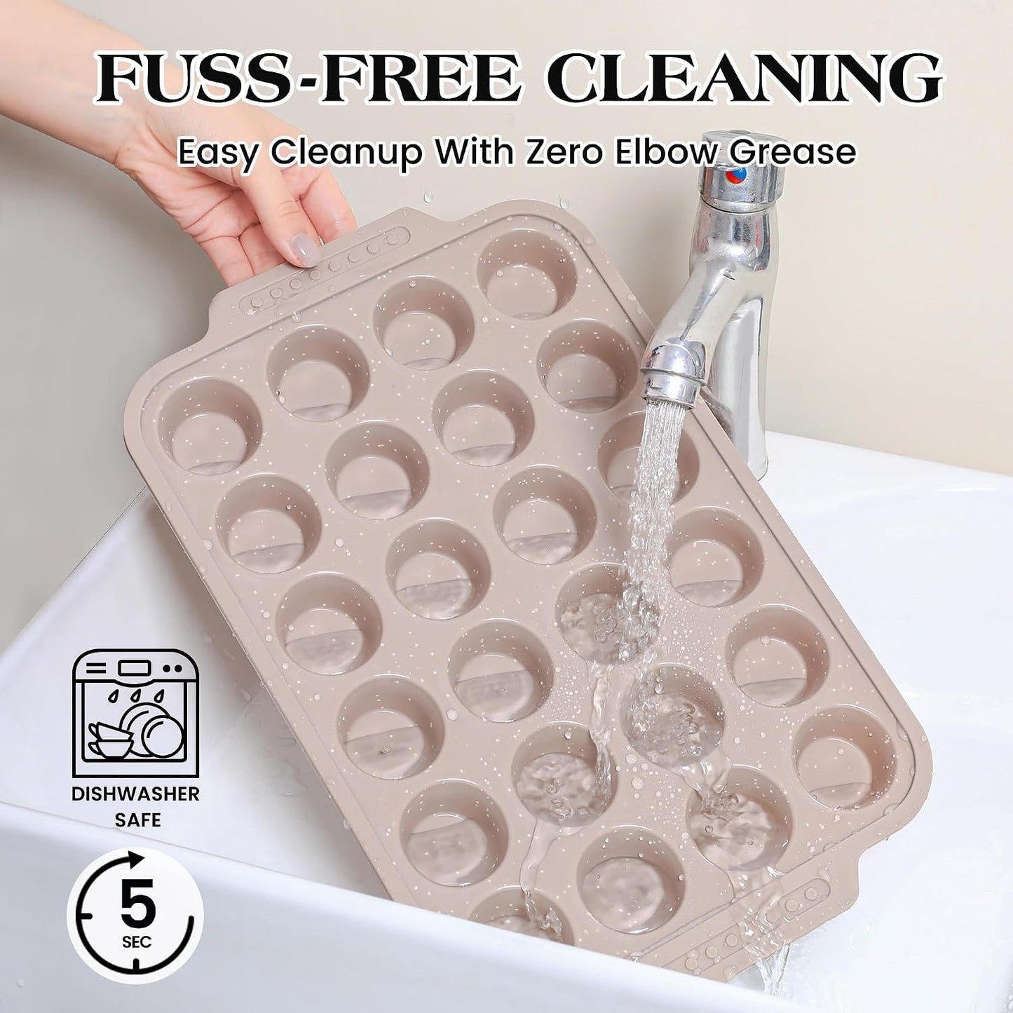 2 Pcs Silicone Muffin Pans for Baking with Metal Reinforced Frame, Nonstick Cupcake Tray for Oven, 12 Cups Regular Size Silicone Molds for Egg Bites, Dishwasher Safe (Brown, Cream)