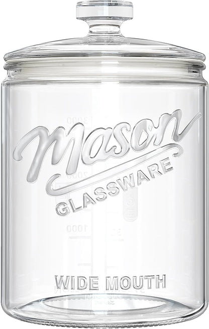 1 Gallon Cookie Jars, 2 Pcs, Large Glass Jars with Airtight Lids for Kitchen, Wide Mouth Food Storage Containers for Flour, Sugar, Sourdough Starter, Candy, Coffee, Dog Treat, Apothecary, Laundry