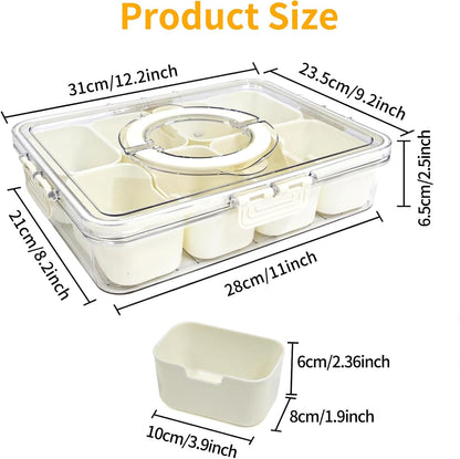 Divided Serving Tray with Lid & Handle, Plastic Portable Food Storage Container Snack Platters, 8 Removable Compartment Box for Parties, Reusable Appetizer Clear Organizer for Veggie, Candy, Fruit,Nut