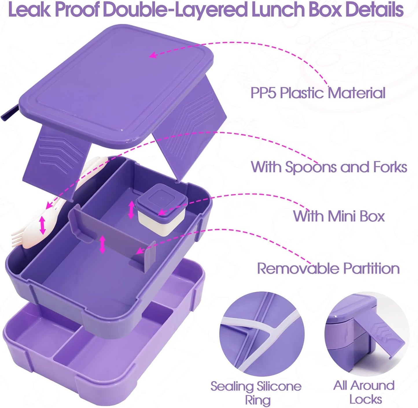 Insulated Lunch Bag for Boys Girls with 10oz Thermo, with 6 Compartment Bento Box, Black Nylon Preppy Lunch Box Adjustable Strap for Boy Girl Kids Teens School Travel Picnic