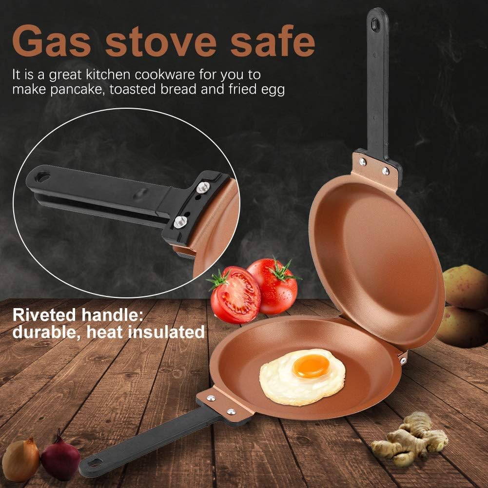 Double Sided Frying Pan, Nonstick Baking Pancake Pan with Flip Design Fried Egg Pancake Maker for Fluffy Pancakes Omelette Maker Frittata Maker