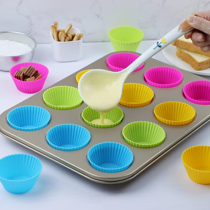24Pack Silicone Muffin Cups, Reusable Cupcake Liners Molds for Baking, 3 Shapes Lunch Box Bento Dividers-Round, Square, and Rectangular (Orange Series, Regular Size)