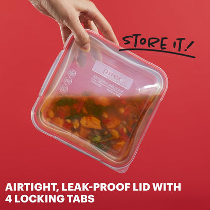 Pyrex Freshlock (4-Pack) Mixed Sized Glass Food Storage Containers Set, Airtight & Leakproof Plastic Locking Lids BPA-Free, Meal Prep Containers Set, Freezer Dishwasher Microwave Safe