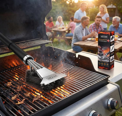 HEXAR® Grill Brush – BBQ Cleaning Scraper for Outdoor, Weber Cleaner Kit Grilling Tools, Barbecue Metal Rescue Brushes, Scrubber Stainless Steel Bristles, Charcoal Accessory Barbecue Accessories