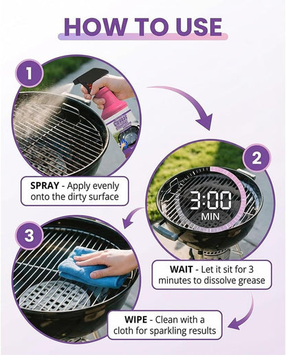 Fast-Acting Heavy-Duty Grill Degreaser Spray, BBQ Grill Degreaser Cleaner, Grease Remover Lifts Baked-On Carbon, Burnt Food & Grease, Outdoor Grills, Kitchen Grates, Smokers (1pc)
