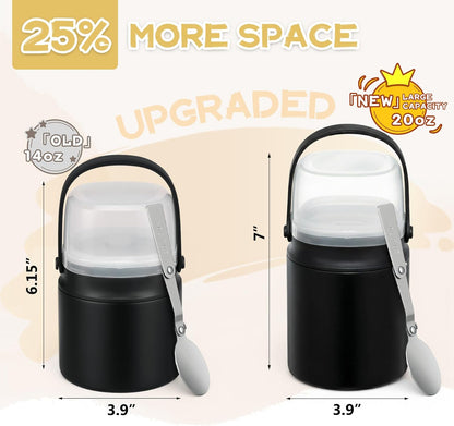 2 - in - 1 Soup Thermo for Hot Food 14oz with Snack Box Container Leak Proof Insulated Lunch Container Kids and Adults Stainless Steel Double Wall Vacuum Wide-mouth Thermal with Spoon and Handle