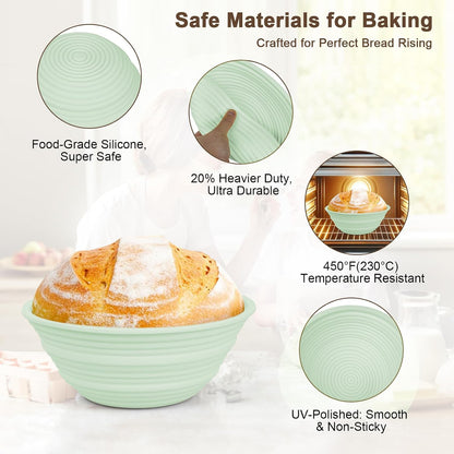 JOCXSPI Upgraded Thickened Silicone Banneton Proofing Baskets with Lids