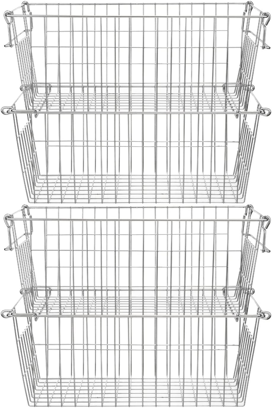 SANNO Chest Freezer Basket Stackable Baskets, Pantry Storage and Organization Chest Freezer Bins Stackable Potato and Onion Storage Bin Metal Baskets for Storage,set of 4