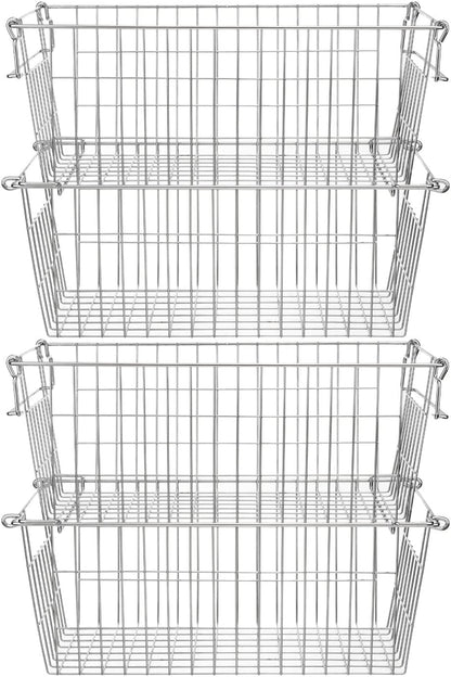SANNO Chest Freezer Basket Stackable Baskets, Pantry Storage and Organization Chest Freezer Bins Stackable Potato and Onion Storage Bin Metal Baskets for Storage,set of 4
