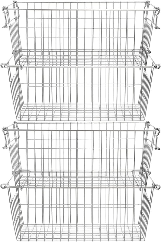 SANNO Chest Freezer Basket Stackable Baskets, Pantry Storage and Organization Chest Freezer Bins Stackable Potato and Onion Storage Bin Metal Baskets for Storage,set of 4