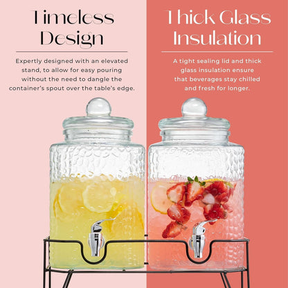 Style Setter Premium Glass Drink Beverage Dispensers - 1.5 Gal, Set of 3 | Dispenser Set with Metal Stand for Parties Cold Drinks, Lemonade, Cocktails, Juice – Party Glass Drink Dispenser Station