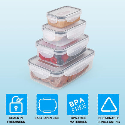 4 PCS Food Storage Containers with Lids - 100% Leak-Proof Plastic Meal-Prep Containers for Kitchen Storage and Dining out, BPA-Free, Dishwasher & Microwave Safe (Rectangle)